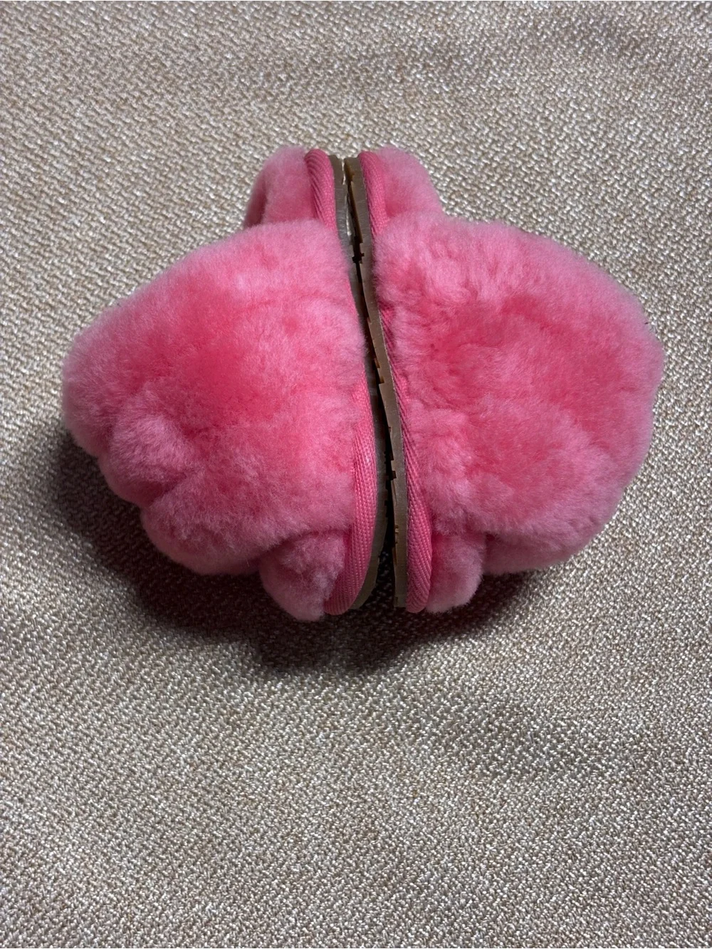 UGG T Fluff Yeah Slide Pink Fur Logo Baby Slippers US Size 2/3